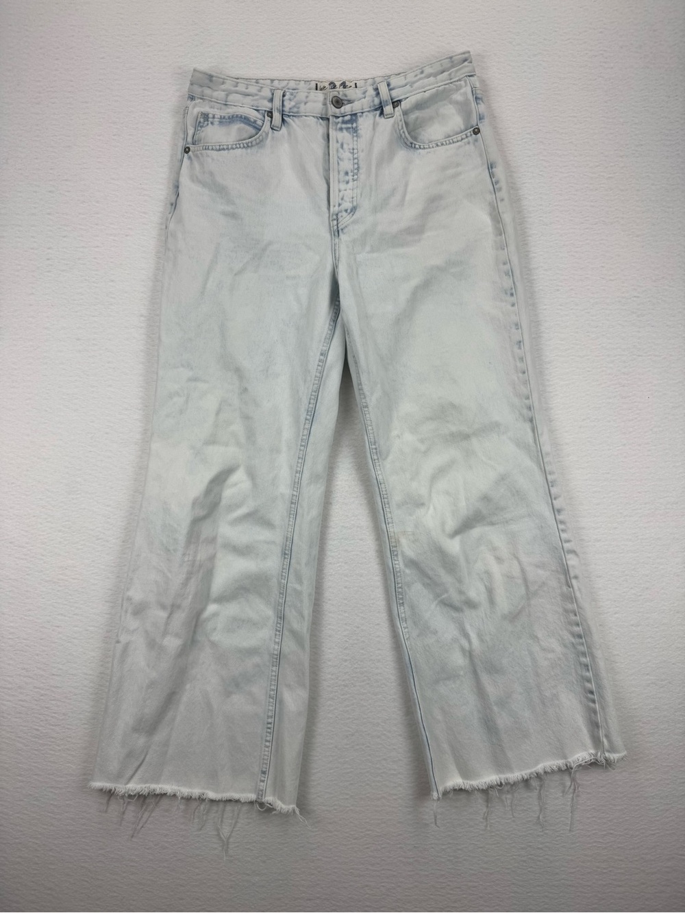 Free People We The Free Wide Leg Raw Hem Jeans Light Wash Cotton Denim Sz 31